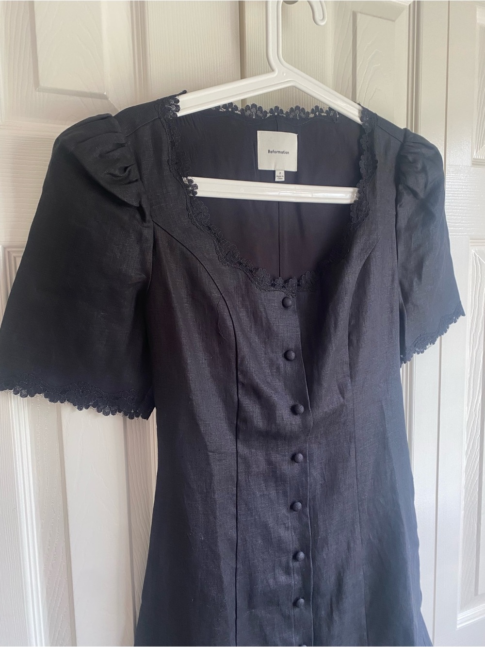 NEW Reformation Anabella Black Puff-Sleeve Button Front Mini Dress Size 4 - Picture 4 of 10